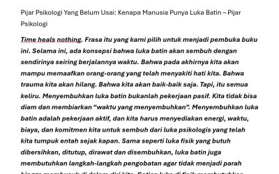 Pijar Psikologi Yang Belum Usai: Kenapa Manusia Punya Luka Batin – Pijar Psikologi